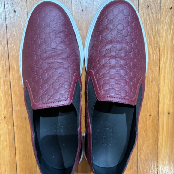 GUCCI SHOES RED MICROGUCCISSIMA LEATHER SLIP ON SNEAKERS Size 8.5 Europe Size main image 5